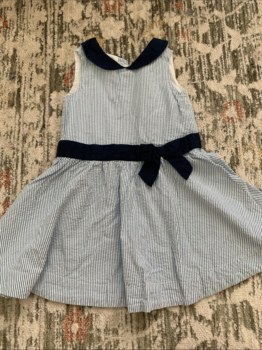 Striped Blue & Navy Bow Girls' Formal Dress